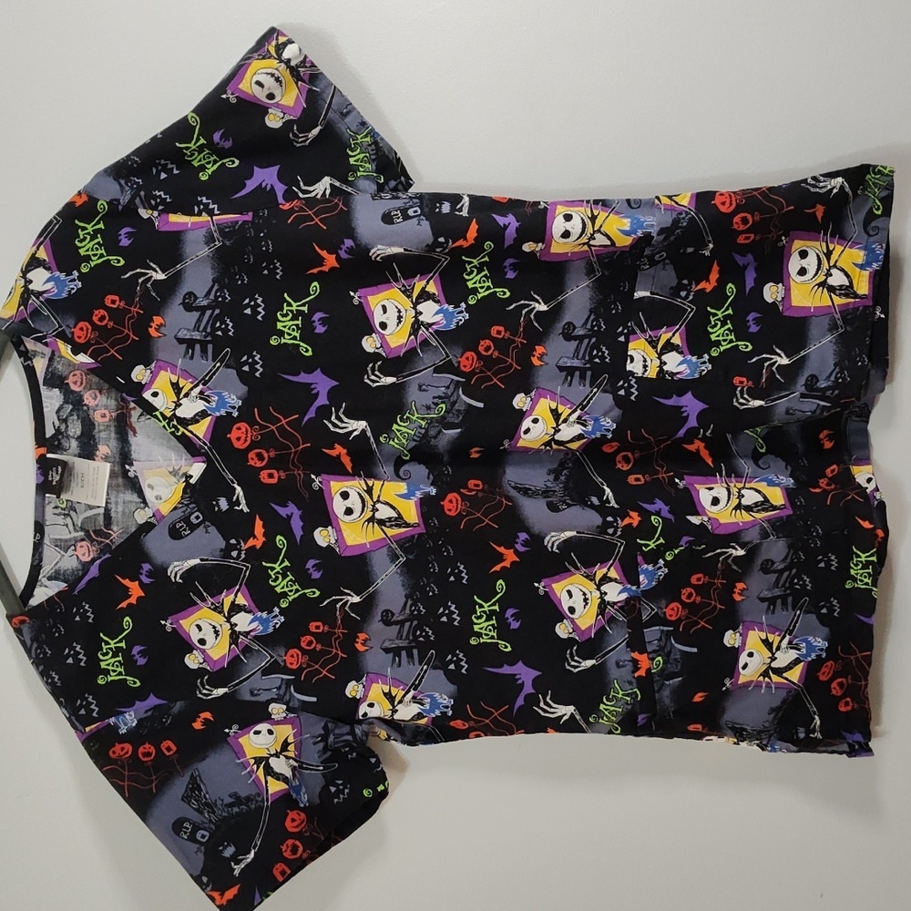 Nightmare Before Christmas Short Sleeve Scrub Top Size Small Halloween Disney